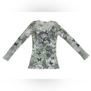 Charming Charlie Y2K-style graphic t-shirt rhinestone butterfly motifs size med